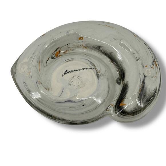 Vintage MCM Marbled Ashtray Holland Mold Gray Orange Signed Artist - Picture 4 of 5